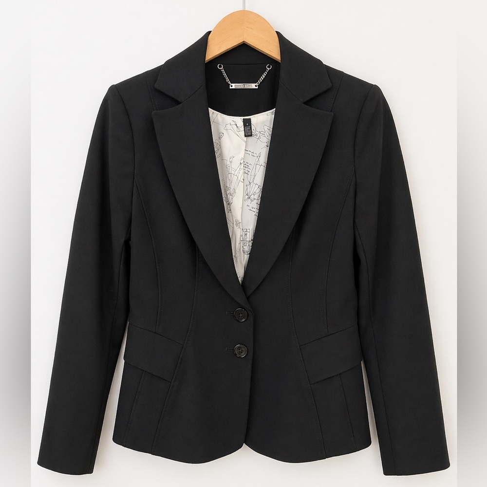WHBM Signature Black Blazer Size 4 Stretch Tailored Quiet Luxury Career Classic